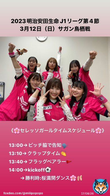 サガン鳥栖戦のセレッソガールタイムスケジュールです  13:00迄のブース予定がないのでお会いできるかどうかですが、スタジアムで一緒に応援できるのを楽しみにしています よろしくお願いします！