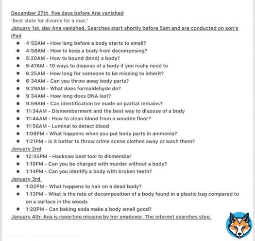 #AnaWalshe |   Prosecutors revealed Brian Walshe's extensive Google&nbsp;searches in the days before his wife Ana was reported missing.&nbsp;