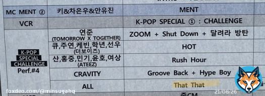 [#SugaHQ_Update] Members from TXT, The Boyz, ATEEZ and CRAVITY will be performing &lsquo;That That&rsquo; by PSY & #SUGA during the K-POP challenges segment at SBS Gayo Daejeon tonight !