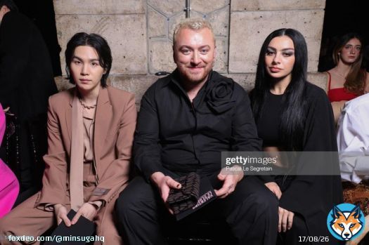 [#SugaHQ_Update] SUGA, Sam Smith and Charli XCX front row at the Valentino Haute Couture show  #SUGAxValentinoCouture #SUGAValentinoDiVas HAUTE COUTURE WITH SUGA