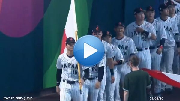 Tomorrow, they'll be teammates again.  Tonight, Shohei Ohtani and Mike Trout lead opposing teams onto the #WorldBaseballClassic field.