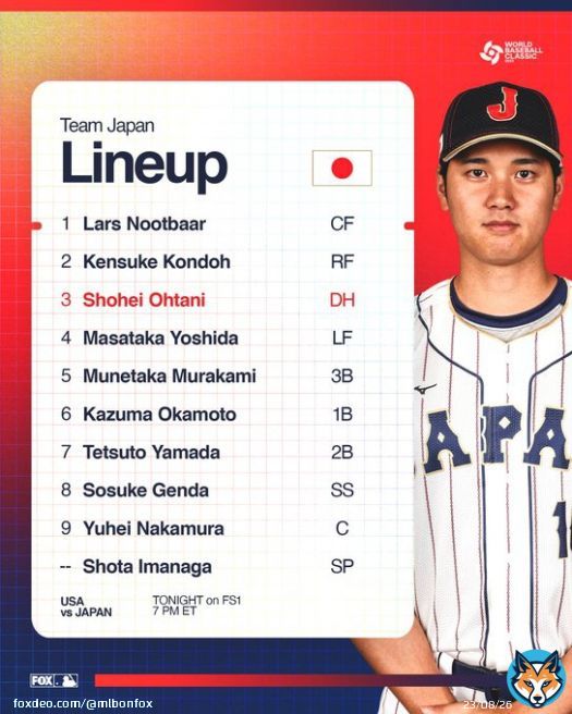 Japan's starting lineup for tonight's WBC championship
