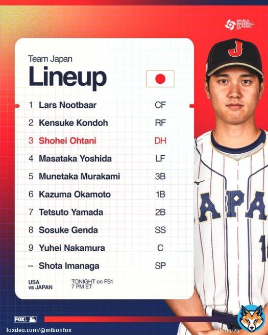 Japan's starting lineup for tonight's WBC championship