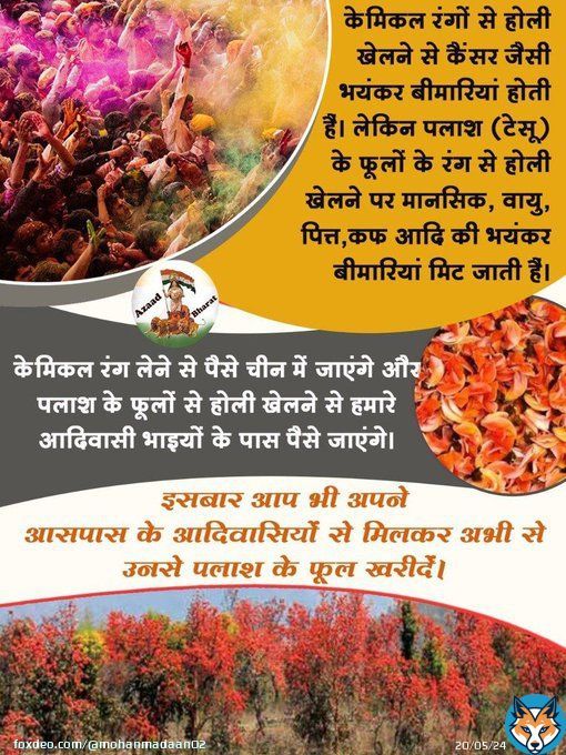 Many times Sant Shri Asharamji Bapu told importance of Vedic Holi, Now Public should move towards  #प्राकृतिक_होली As holi with chemical colours gives rise to various diseases Aao manae Vedic Holi With Palash Flowers