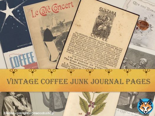 Junk Journal pages for coffee lovers. Fits dark academia style - old books and strong coffee. #MoonWoodsShop #etsyshop #digitalart #DigitalArtist #BuyIntoArt #rtArtBoost #AYearForArt #LoveArt #academia #journaling #journal