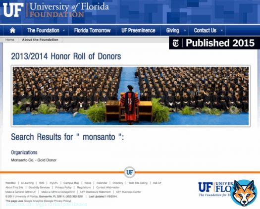 'Monsanto was Listed as a 'Gold' Donor to Univ of Florida, Meaning the Company had Donated More Than $1 million' #UF