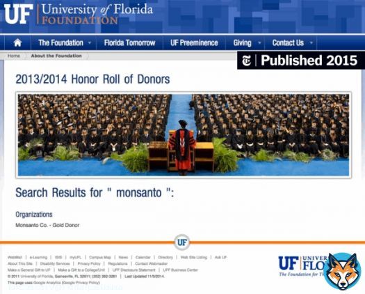 'Monsanto was Listed as a 'Gold' Donor to Univ of Florida, Meaning the Company had Donated More Than $1 million' #UF