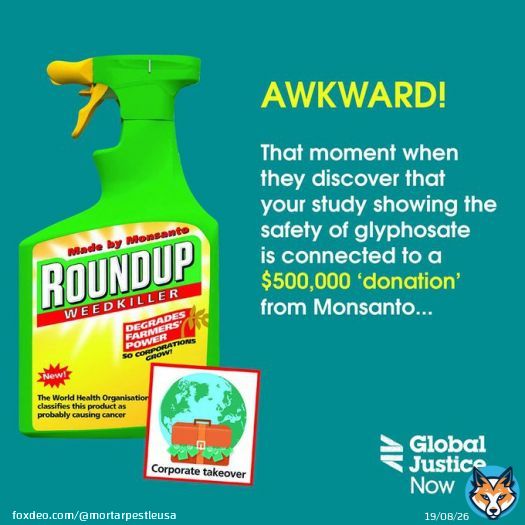 NOTHING AT ALL dodgy about this #Monsanto donation connected to a new #Glyphosate study
