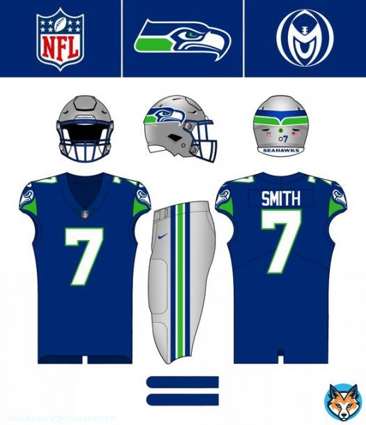 Seattle Seahawks: We know the Seahawks are finally wearing the throwbacks again next year, but I think there&rsquo;s still a lot to improve on. I used their alternate logo as a way to incorporate the seahawk head back into a more modern design. @fashion_nfl #Seahawks #NFL #NFLPlayoffs