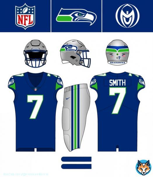 Seattle Seahawks: We know the Seahawks are finally wearing the throwbacks again next year, but I think there&rsquo;s still a lot to improve on. I used their alternate logo as a way to incorporate the seahawk head back into a more modern design. @fashion_nfl #Seahawks #NFL #NFLPlayoffs