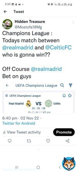 Yesterdays tweet and result about @realmadrid vs @CelticFC