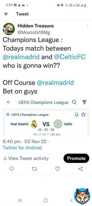 Yesterdays tweet and result about @realmadrid vs @CelticFC