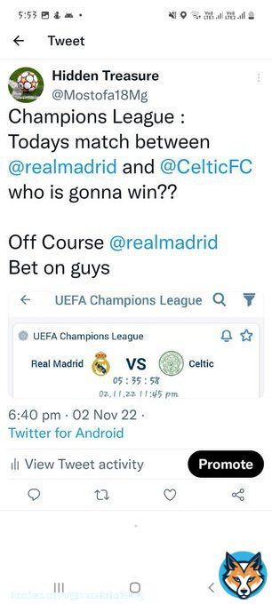 Yesterdays tweet and result about @realmadrid vs @CelticFC