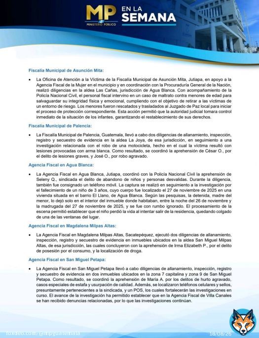 #MPenLaSemana Te presentamos un resumen semanal de las noticias más relevantes. Mantente informado sobre los avances en investigaciones, operativos y otras acciones importantes llevadas a cabo por el Ministerio Público. #MPfuerteYfirme