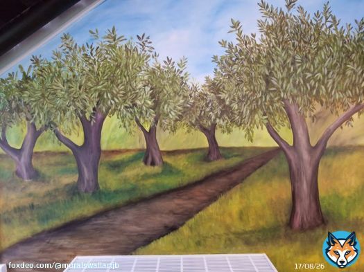 Finished a mural at @ZaytounaS Zaytouna is Arabic for 'olive', so I painted a calming olive grove in the nurture room