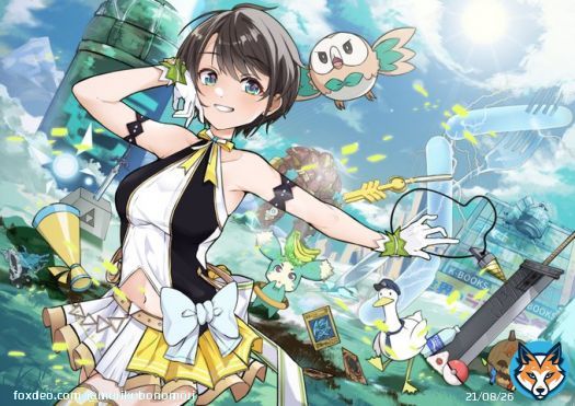 スバルおめでとー！！ほんとにいつも元気をくれてありがとー！ 過去絵だけど少し加筆してアイテム増やしました！ #大空スバル4周年 #プロテインザスバル
