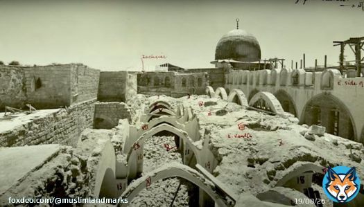In July 1927, a severe earthquake hit Jerusalem killing 130 people.  About 300 buildings were damaged including Masjid al-Qibly on the south side of the al-Aqsa compound.  These photos show the extent of the damage as a result of the roof partially collapsing.  #MasjidalAqsa