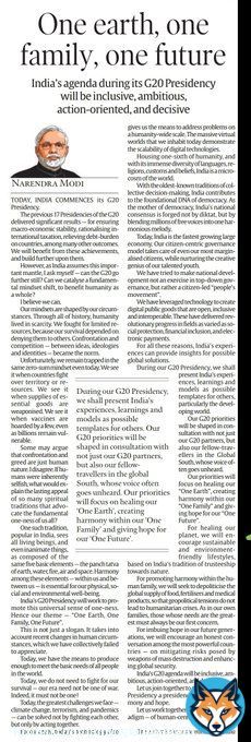Under leadership of Hon. PM Shri @narendramodi Ji, India is shaping new paradigms of human centric globalisation encompassing the generous and sublime spirit of 'Vasudhaiva Kutumbakam'.  G-20 presidency is a clear proof of this.  #G20India