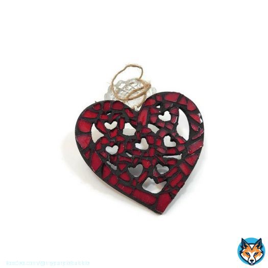 Item link:  Shop link:  #MosaicHeartOrnament, #Red #StainedGlass, #ValentinesDay, #Boho, #Love Token #Art, #Romance, #GirlfriendGift, #MothersDay, #Christmas #Ornament