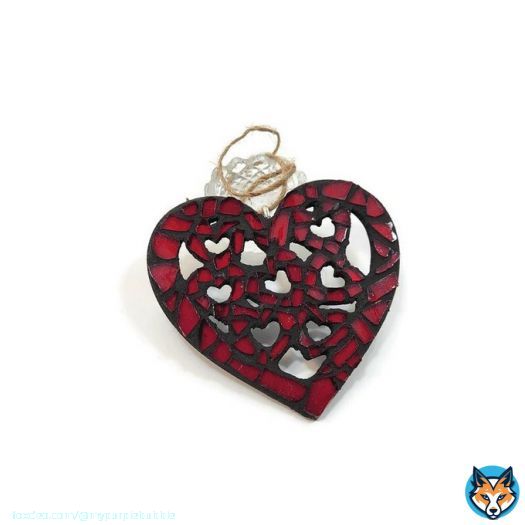 Item link:  Shop link:  #MosaicHeartOrnament, #Red #StainedGlass, #ValentinesDay, #Boho, #Love Token #Art, #Romance, #GirlfriendGift, #MothersDay, #Christmas #Ornament