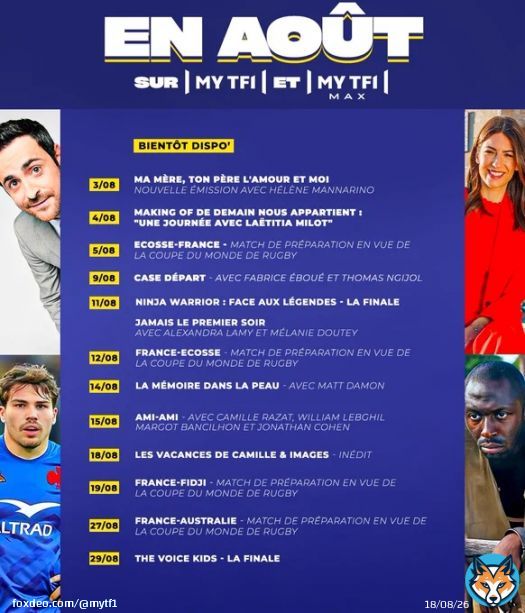 Et voici le programme pour accompagner votre mois d'Ao&ucirc;t sur #MYTF1  !