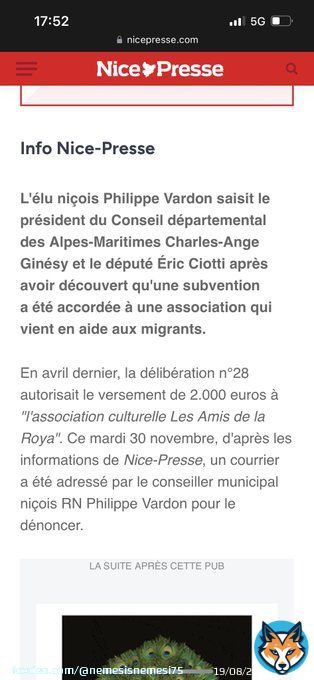 &Agrave; Nice une asso accueillant des victimes de violences conjugales va devoir fermer faute de subventions. Par contre, quand il faut de l&rsquo;argent pour l&rsquo;asso pro-migrants 'Les Amis de la Roya', l&agrave;, le Conseil d&eacute;partementatal du 06 dirig&eacute; par Charles-Ange Gin&eacute;sy (LR) r&eacute;pond pr&eacute;sent&hellip;