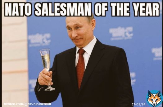 Russian aggression forces other countries to maximize their defence by joining #NATO. Therefore, #Putin is actually the NATO salesman of the year. #芬兰 #瑞典 #北约 #俄罗斯 #普京 #乌克兰 #Россия #Путин #Украина #Финляндия #Швеция