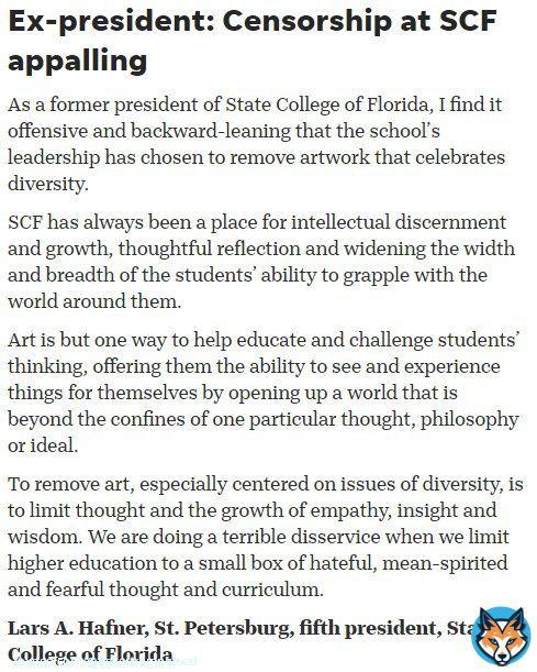 At least ONE educator is speaking out against State College of Florida's objection to the 'Embracing Our Differences' art exhibition...if only more would stand up to Ron DeSantis and reject his indoctrination agenda of 'hateful, mean-spirited and feafearful thought and curriculum.'