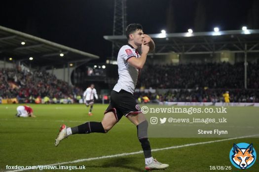 John Egan #12 of Sheffield United celebrates scoring to make it 3-3 during the Emirates FA Cup fourth round match Wrexham vs Sheffield United at  &hellip; #SUFC @SheffieldUnited @EmiratesFACup #FACup @SteveFlynn61 Sales - pictures@newsimages.co.uk