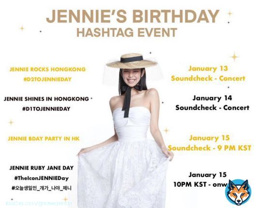 Please take note of the time table today.  January 15 | Soundcheck - 9 PM KST JENNIE BDAY PARTY IN HK     January 15 | 10 PM KST - onwards JENNIE RUBY JANE DAY #.TheIconJENNIEDay #.오늘생일인_걔가_나야_제니  TWO DIFFERENT SETS FOR TODAY. Please do not get confused.