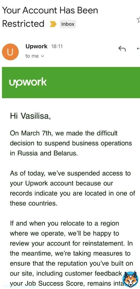 Freelance marketplace #Upwork closed access to users from #Russia and #Belarus.