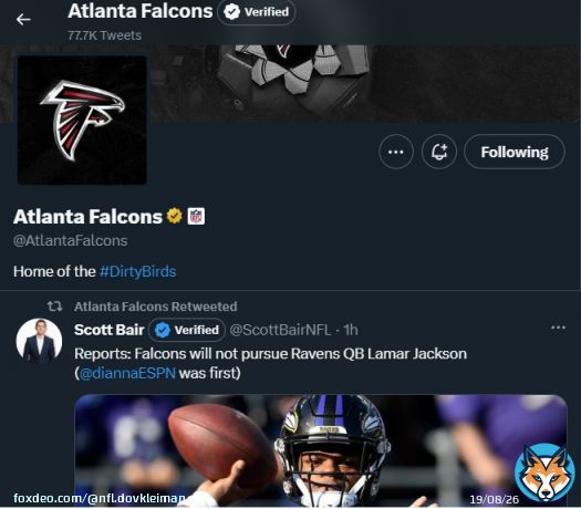 Further confirmation that the #Falcons aren't in on Lamar Jackson, their official account says so.