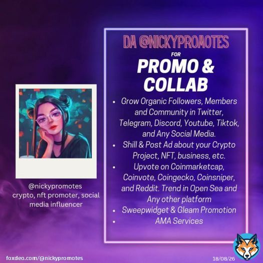 $10 | 145.000 IDR &bull; 6 HOURS   &bull;  RT, Like & Comment @nickypromotes   #Crypto #CryptoCommunity #NFTGiveaway #NFT #DeFi #Ethereum #Bitcoin $SOL $XRP #Airdrop #Shill #Altcoin #Web3 #SolanaNFT #PolygonNFT #Giveaway #NFTCommunity #BNB #ShibariumBETA #SHIBARMY