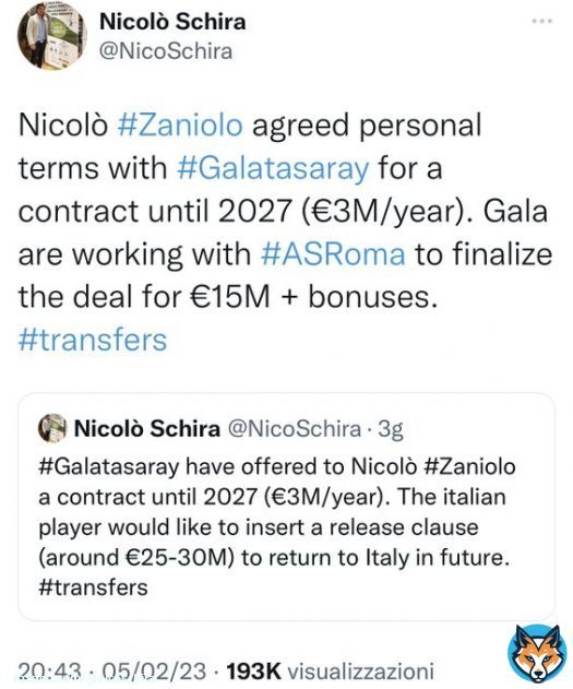 Now it&rsquo;s official! Nicol&ograve; #Zaniolo to #Galatasaray from #ASRoma. Contract until 2027. No surprise here and confirmed since the last February 3! #transfers