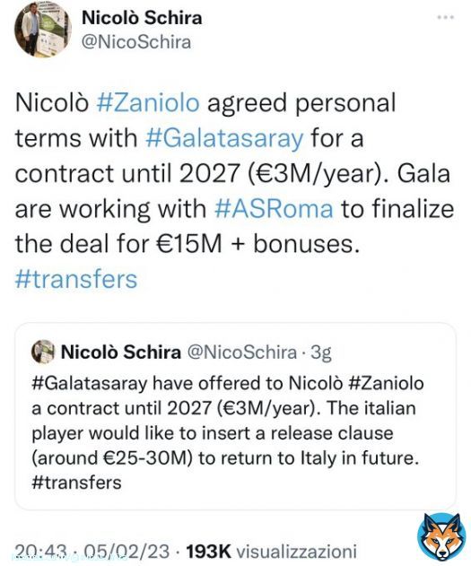 Now it&rsquo;s official! Nicol&ograve; #Zaniolo to #Galatasaray from #ASRoma. Contract until 2027. No surprise here and confirmed since the last February 3! #transfers