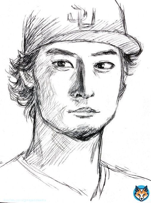 似顔絵描きながらWBC見てました。 ダルビッシュ有投手。日ハム時代にファンクラブイベントでサイン頂いた事があります。写真やテレビで見る以上にイケメンでびっくりしたな〜。 次の機会も期待しています! #似顔絵 #ダルビッシュ有