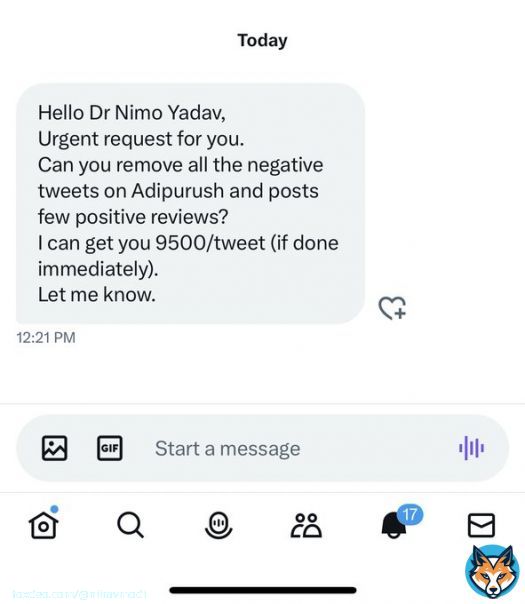 So Adipurush team is paying me ₹9500/tweet to post positive reviews about the movie.  But I am not Bikau like RW, I carry my dharma on my sleeves and I will never compromise for it.