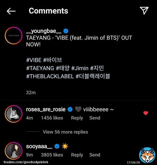 Ros&eacute;, Jisoo and Jennie commented on @Realtaeyang 's Instagram post!!! My VIP-BLINK heart!!!  VIBE IS OUT NOW #TAEYANGVIBE  #TAEYANG #BIGBANG  @Realtaeyang