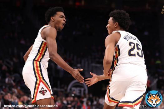 Herb Jones and Trey Murphy III tonight:   65 PTS 9 REB 7 AST 3 STL 3 BLK 20-39 FG 12-21 3P 13-15 FT  Pelicans got a really good wing duo brewing