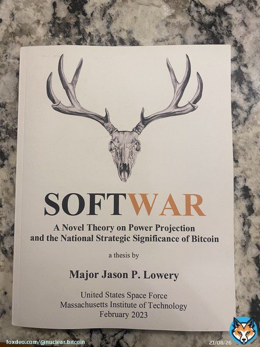 Received my copy of SOFTWAR, a thesis on the National Strategic Significance of #Bitcoin&nbsp;written by US Space Force Officer & DoD Fellow at MIT, @JasonPLowery. Can&rsquo;t wait to dig into this. Congrats on completing this incredible work in an effort to propel this Nation forward.