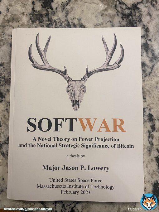Received my copy of SOFTWAR, a thesis on the National Strategic Significance of #Bitcoin&nbsp;written by US Space Force Officer & DoD Fellow at MIT, @JasonPLowery. Can&rsquo;t wait to dig into this. Congrats on completing this incredible work in an effort to propel this Nation forward.