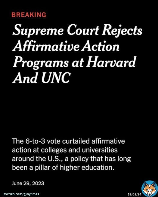 Breaking News: The Supreme Court rejected affirmative action at Harvard and UNC. The major ruling curtails race-conscious college admissions in the U.S., all but ensuring that elite institutions become whiter and more Asian and less Black and Latino.