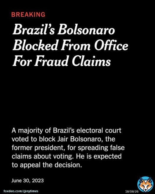 Breaking News: Former President Jair Bolsonaro was blocked from public office in Brazil until 2030 after a vote by the country's electoral court, removing a top presidential contender and dealing a blow to the country&rsquo;s far-right movement.