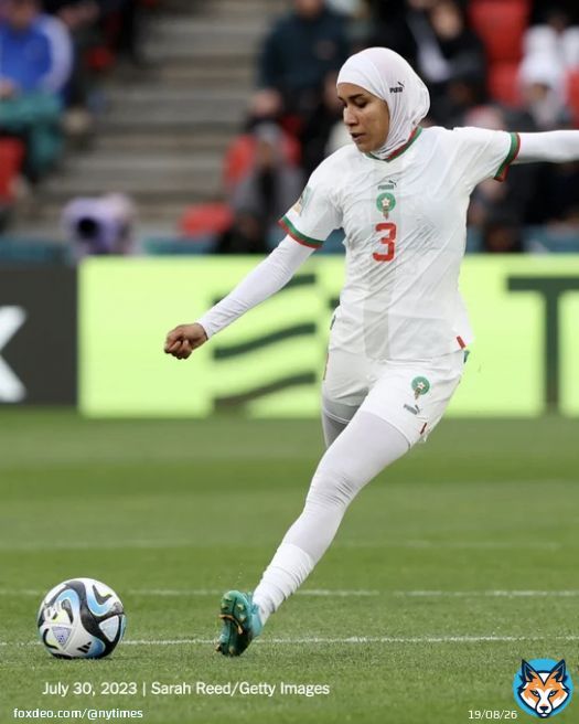 Nouhaila Benzina, a 25-year-old defender for a pioneering Morocco team appearing in its first World Cup, became the first player to wear a hijab in the tournament when she started her team&rsquo;s 1-0 victory against South Korea on Sunday.