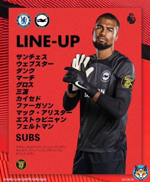 今夜のチェルシー戦に臨むスターティングイレブンはこちら  #BHAFC