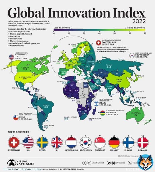 Mapped: The Most Innovative Countries in the World in 2022