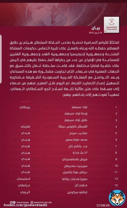 #Oman secured the release of 14 people from #yemen .   #عُمان #عمان_تواجه_كورونا #عيد_الفطر #عيد_الفطر_المبارك #العشر_الاواخر #الضمان_الاجتماعي #رمضان