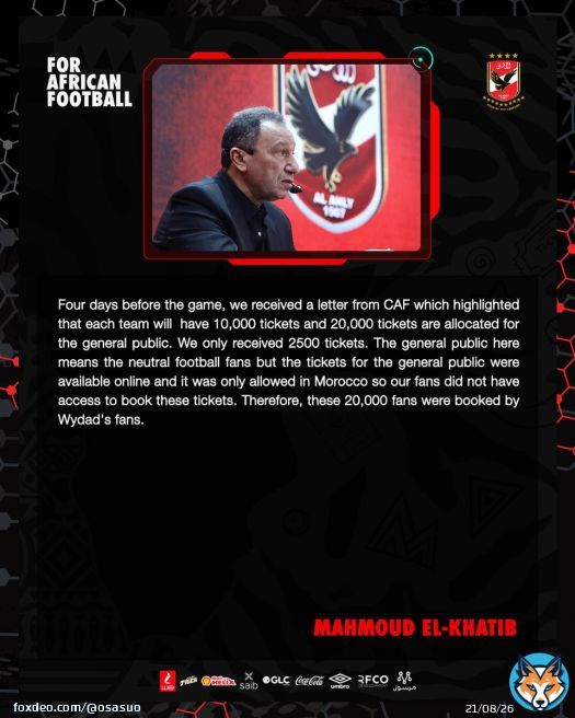 This statement by @AlAhly President Mahmoud El-Khatib clearly indicates that @CAF_Online has a lot of bridge-building to do, with Africa&rsquo;s most successful club. The wounds of the #CAFCLfinal are fresh and deep&hellip;