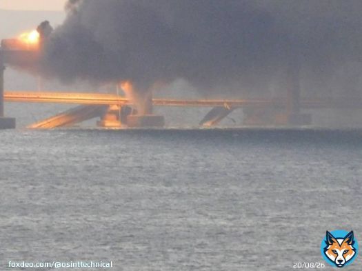 The road span of the Crimean Bridge is sitting in the Kerch Strait