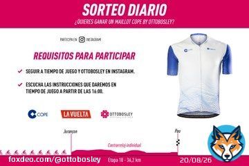 SORTEO ETAPA 10 ¿Quieres llevarte un maillot COPE by OTTOBOSLEY? REQUISITOS ETAPAS 10 Seguir a @tjcope y @OTTOBOSLEY en INSTAGRAM Escucha las instrucciones que daremos en #Tiempodejuego a partir de las 16:00 en COPE #OTTOBOSLEY #customwear #lavuelta #lavueltaencope